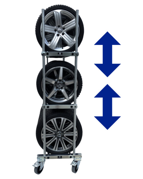 Reifenwagen-stufenlos-höhenverstellbar-alle-Reifengrößen-PKW-SUV-Reifen-Räderregal-fahrbar